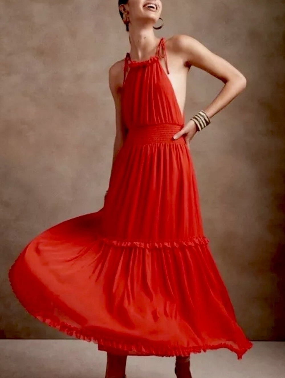 NWT Banana Republic Red Halter Maxi Dress